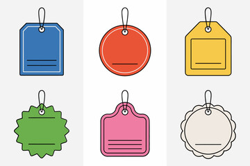 Hanging tag and swing label set, ribbon loop string tag vector, gift tag and packaging label, branding accessory illustration