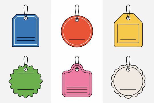 Hanging tag and swing label set, ribbon loop string tag vector, gift tag and packaging label, branding accessory illustration