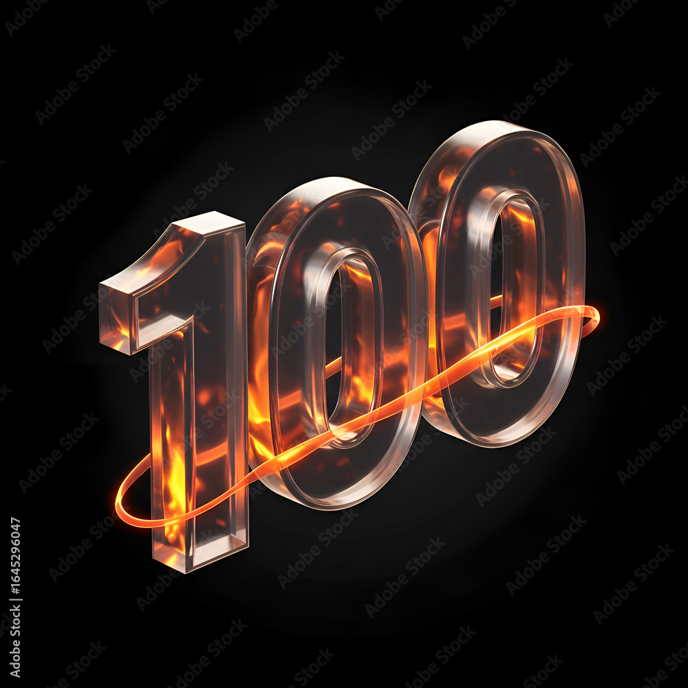 Poster 100 number with fiery graphic design. abstract number graphic design in a fiery, transparent style a