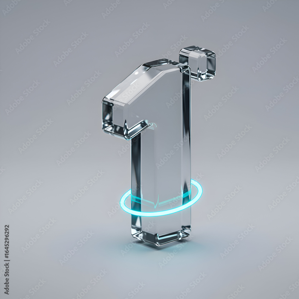 Poster glass number one with glowing light ring on neutral background. modern, futuristic graphic design el