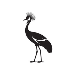 Obraz premium Solid Black Crowned Crane Silhouette with Head Feathers Up on White Background