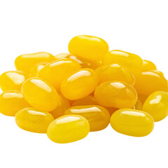 Pile of yellow jelly beans isolated on transparent background.