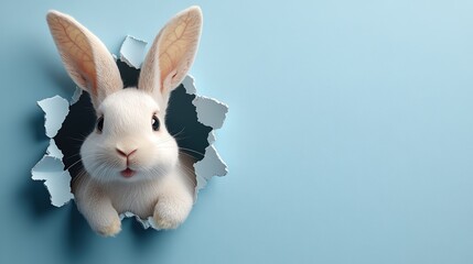 Minimalist bunny ears banner on blue background with copy space, for marketing promotion and Easter cards.