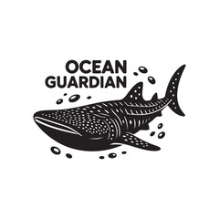 Obraz premium Solid Black Whale Shark Silhouette with Wide Flat Head on White Background