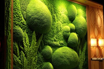 Moss wall art with sculpted forms