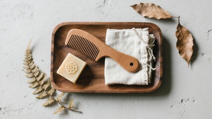Wooden tray life, nature - aesthetic material