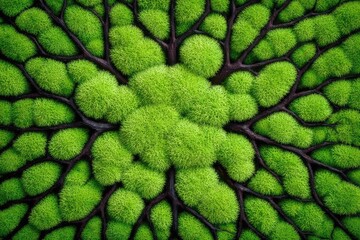 Intricate green plant clusters on dark veins