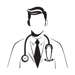 Faceless male doctor with stethoscope line art illustration