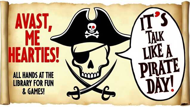 International Talk Like a Pirate Day – Fun Pirate Skull Poster with Crossbones and Nautical Celebration Message
