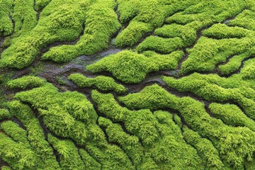 Close-up of vibrant green moss with intricate patterns