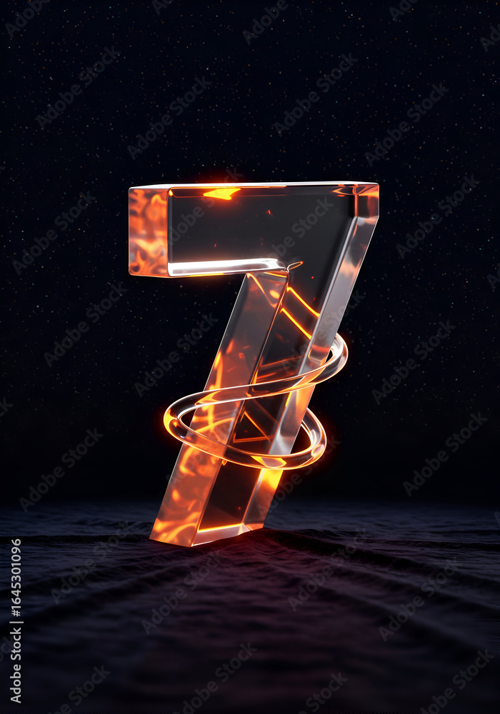 Aufkleber glowing number seven graphic design element with fiery effect. abstract, isolated number in 3d style