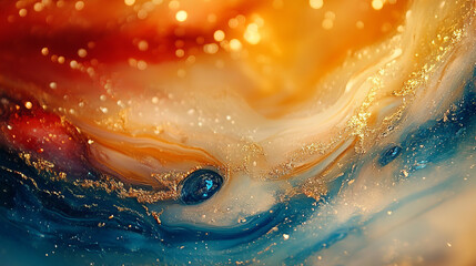 Obraz premium Abstract fluid art with swirling colors and golden highlights