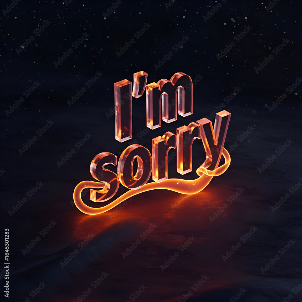 Aufkleber i'm sorry glowing text graphic in 3d render design on dark background. abstract graphic design with 