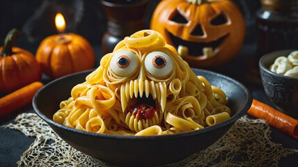 Scary halloween food pasta vampire monster face 