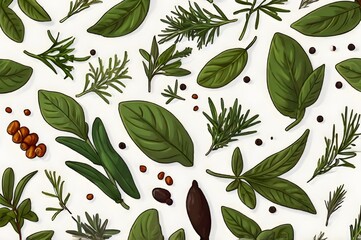 Aromatic herbs and spices creating a culinary masterpiece on white background