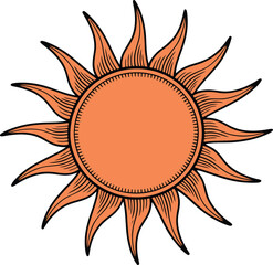 Stylized Sun Vector Graphic with Rays for Summer, Heat, and Energy Designs
