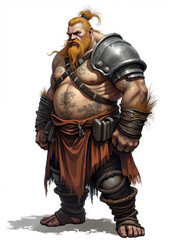 Ogre mercenary with towering muscular body, bald head, and single topknot &ndash; hulking fantasy brute for old-school tabletop RPG character or monster illustration
