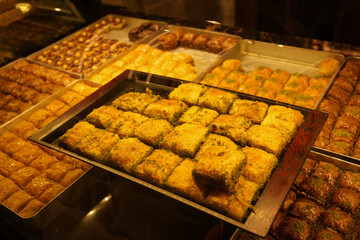 Assorted Colorful Baklava in Luxury Shop Display