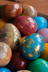 Colorful shiny Easter eggs close-up