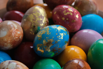 Colorful shiny Easter eggs close-up