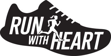 Run With Heart Fitness Motivation Running Shoe Silhouette Graphic Design Vector Art