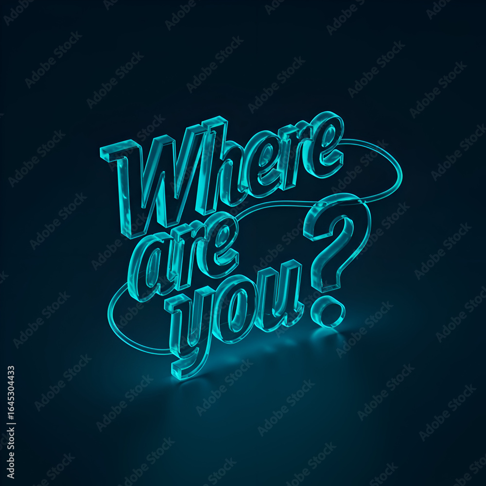 Poster neon turquoise glowing question mark text with a dark background. abstract artistic text graphic des