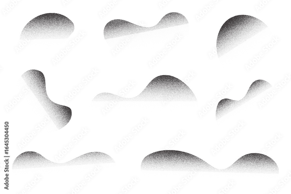 Poster abstract wavy shapes with grainy dotted shadow. vector stipple fluid blobs with sandy gradient. grun