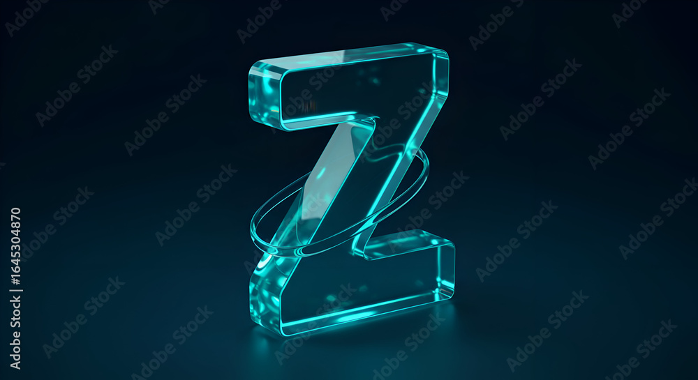 Fototapete 3d rendering of a turquoise letter z with a translucent, glowing effect. abstract design with a circ