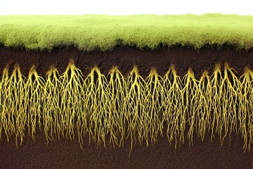 Cross-section of soil, roots, and grass