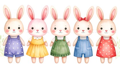 Obraz premium Cute watercolor rabbits in pastel colors