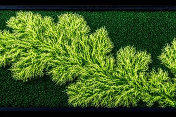 Decorative, lime-green plant-like design on a dark-green backdrop