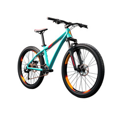 Fototapeta premium A turquoise mountain bike on black backdrop
