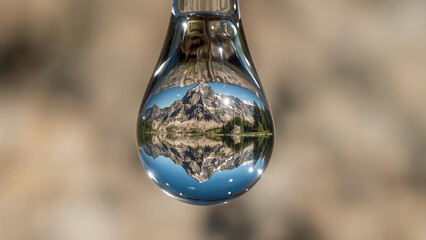 Landscape reflection in a single drop of water.