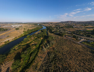 Aerial landscape of Yakima River Valley nature during summer in Kennewick Richland Washington