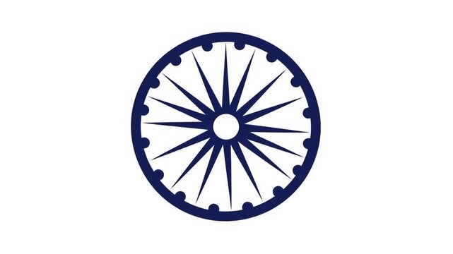 Animated spinning Ashok Chakra on a bright green background.The 24-spoke blue wheel,rotating smoothly. Perfect for Indian Independence Day, Republic Day, national events, and patriotic video projects