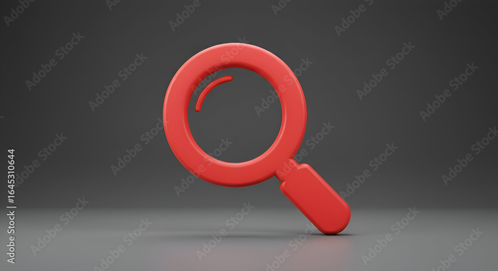 Poster a simple, 3d rendered red magnifying glass icon against a neutral gray background is ideal for showc