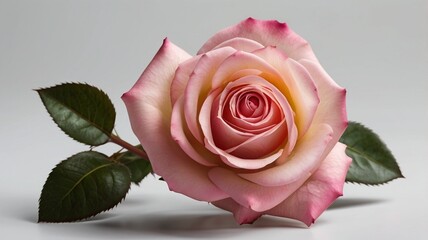 pink rose with water drops on plain background isolated