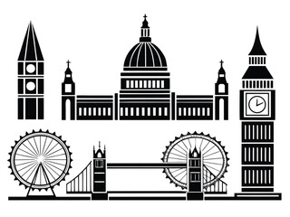 Naklejka premium London skyline, detailed vector illustration showcasing iconic landmarks and cityscape, perfect for travel, tourism, urban design, branding, posters, and creative projects celebrating the capital city