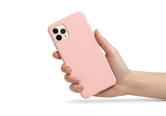 "Hand holding pink phone case"