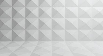 Obraz premium Empty, light gray room with triangular patterned walls and floor. Interior design concept shot for showcasing architectural elements.