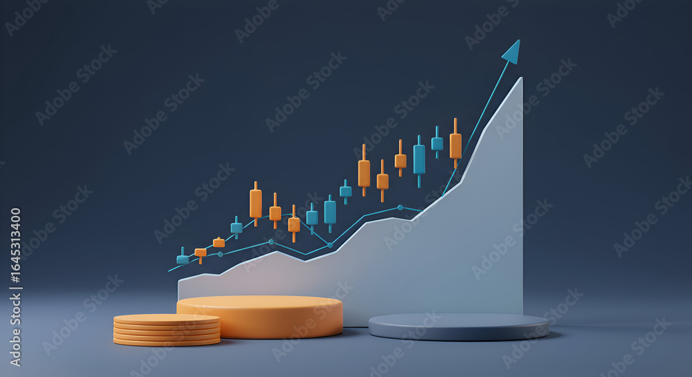 Poster modern graphic representation of financial data with a growth trend. colorful chart displayed on pod