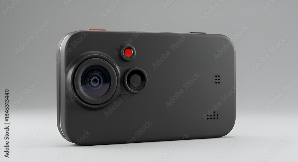 Poster modern black dashboard camera with multiple lenses in a studio setting. the device is angled slightl