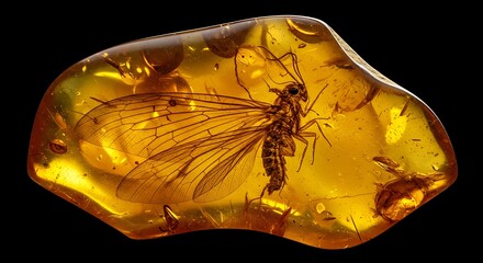 Exquisite Prehistoric Insect Fossil with Delicate Wings in Glowing Amber