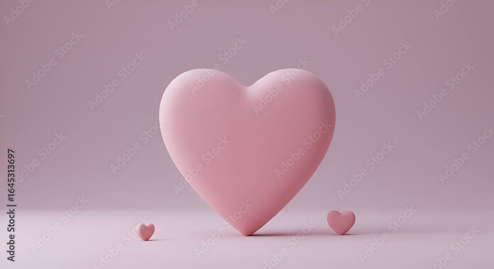 Poster pink heart shaped objects in a muted pink studio setting. two hearts, one large and one small, posit