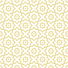 Vector abstract geometric seamless pattern in Moroccan style. Luxury golden texture, floral lattice, curved lines. Traditional Islamic background. Elegant gold and white ornament. Repeating design