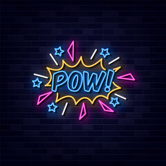 Neon POW! Comic Book Explosion on Brick Wall