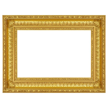 Antique carved gilded frame isolated on white background. Vintage golden rectangle frame for photo. generative AI