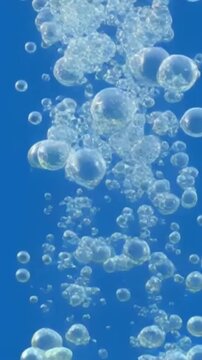 Isolated Bubbles Rising on Blue &ndash; Ultra-Realistic Underwater Motion