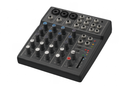 Compact mixing console on transparent background: enhancing audio production