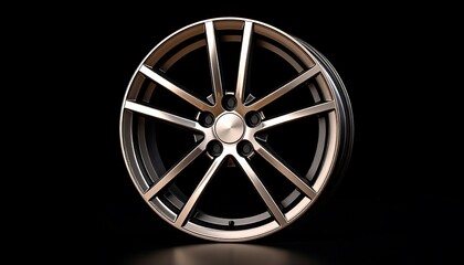 Obraz premium Sleek ten spoke alloy wheel design in bronze and silver finish against black backdrop